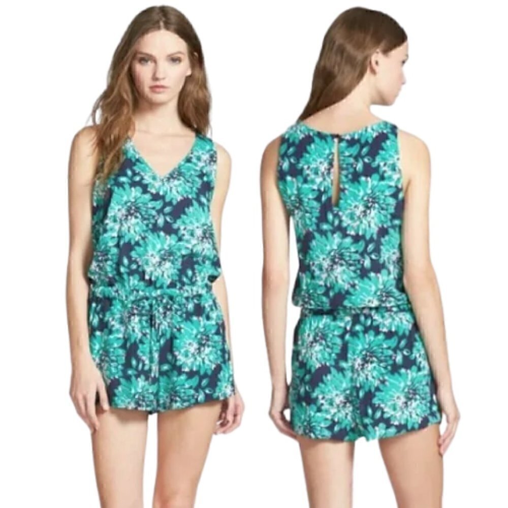 Floral Sleeveless Jumpsuit - Green and Blue